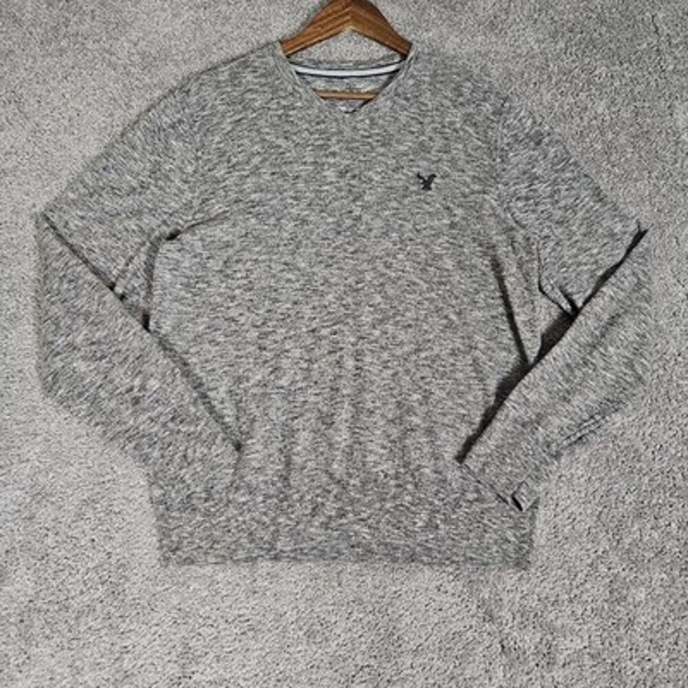 American Eagle V-Neck Sweater Men's Large Gray Academia Preppy Casual Minimalist